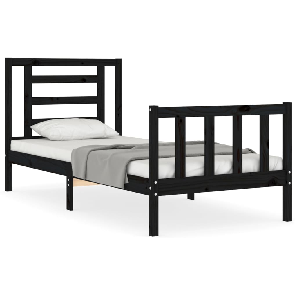 vidaXL Estructura de cama con cabecero madera maciza negro 90x200 cm