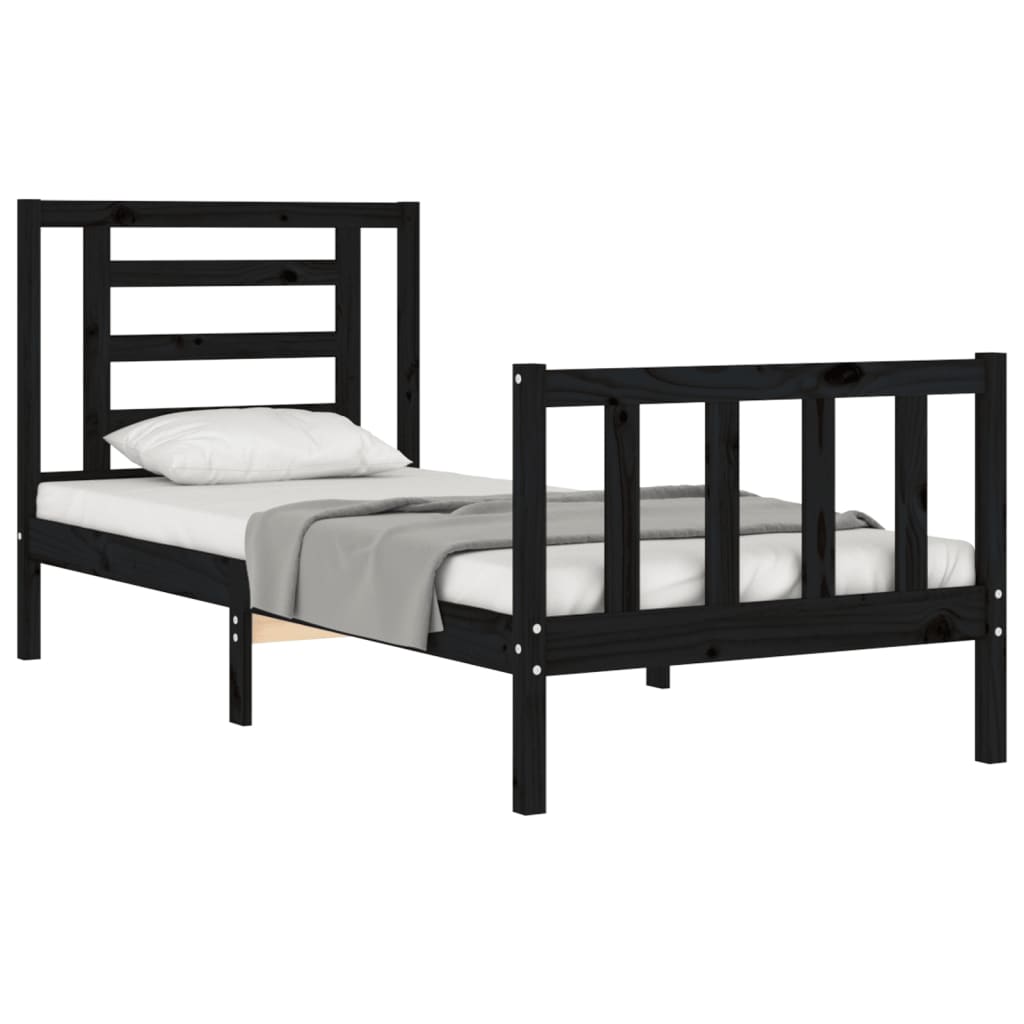 vidaXL Estructura de cama con cabecero madera maciza negro 100x200 cm