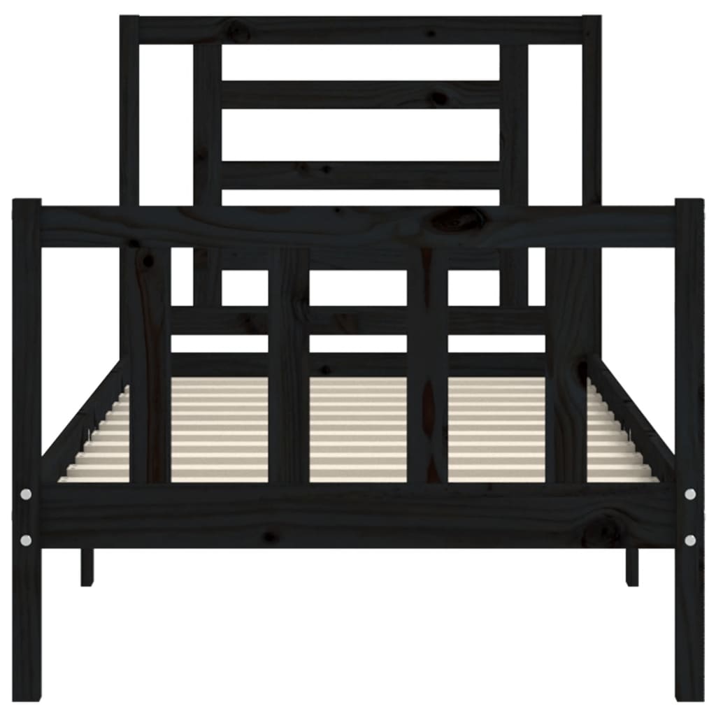 vidaXL Estructura de cama con cabecero madera maciza negro 100x200 cm