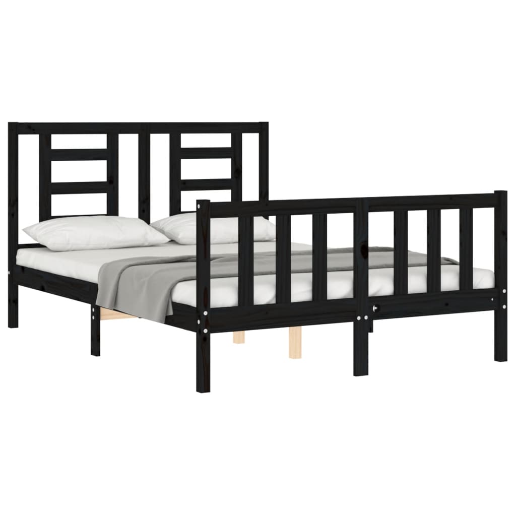 vidaXL Estructura de cama con cabecero madera maciza negro 120x200 cm