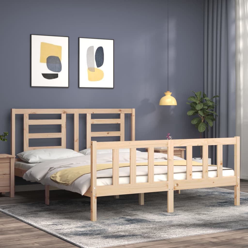 vidaXL Estructura de cama de matrimonio con cabecero madera maciza