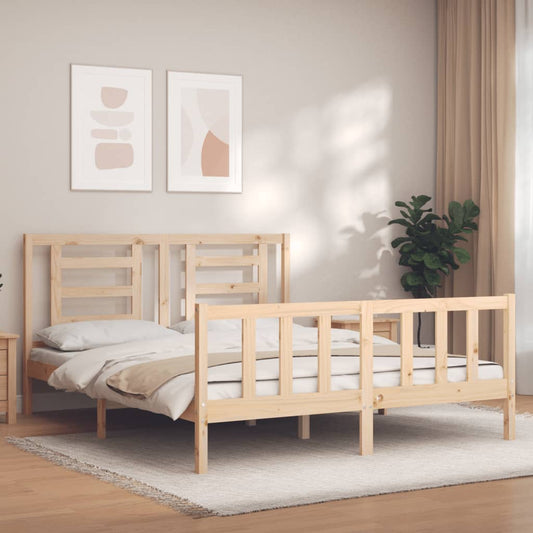 vidaXL Estructura de cama de matrimonio con cabecero madera maciza