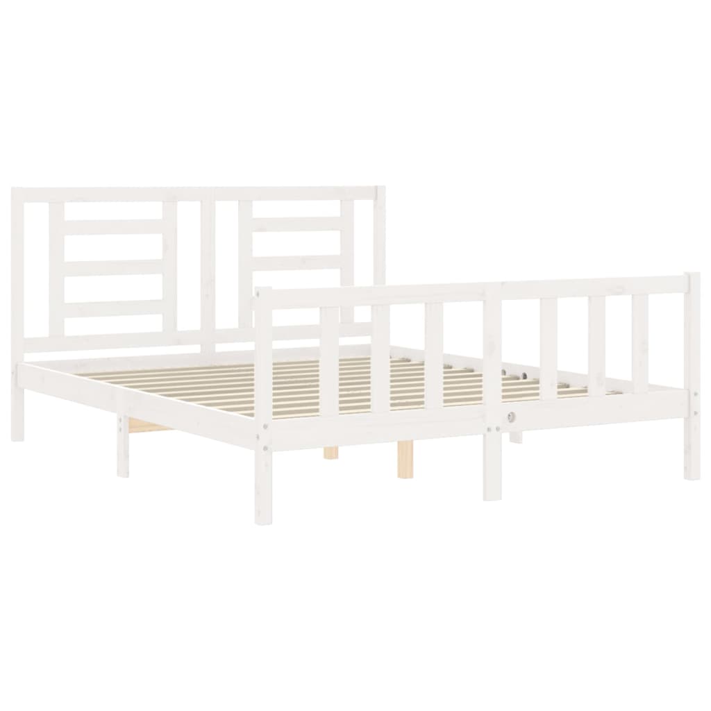 vidaXL Estructura de cama matrimonio con cabecero madera maciza blanco