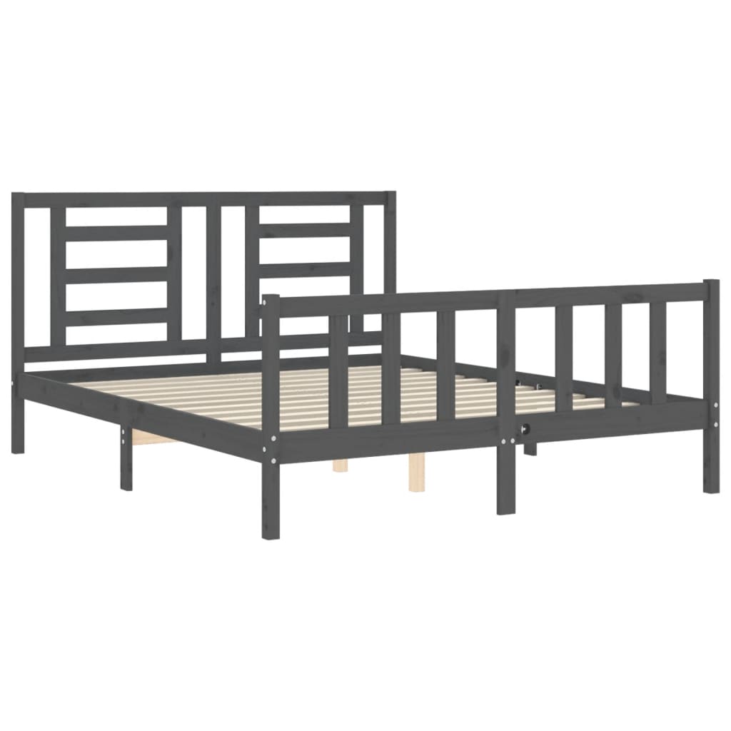 vidaXL Estructura de cama matrimonio con cabecero madera maciza gris