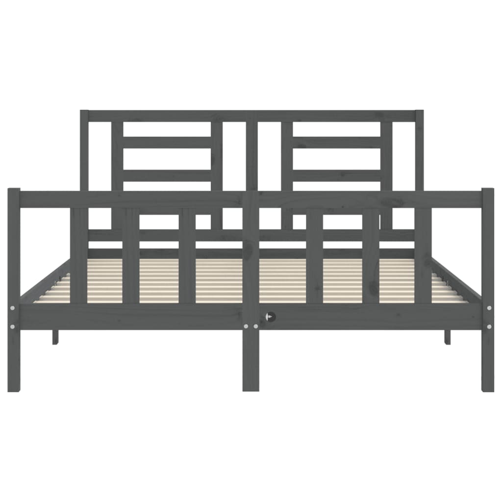 vidaXL Estructura de cama matrimonio con cabecero madera maciza gris