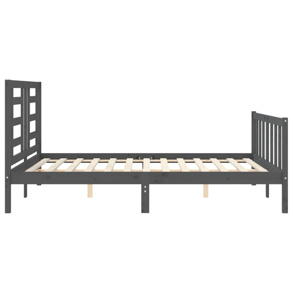 vidaXL Estructura de cama matrimonio con cabecero madera maciza gris