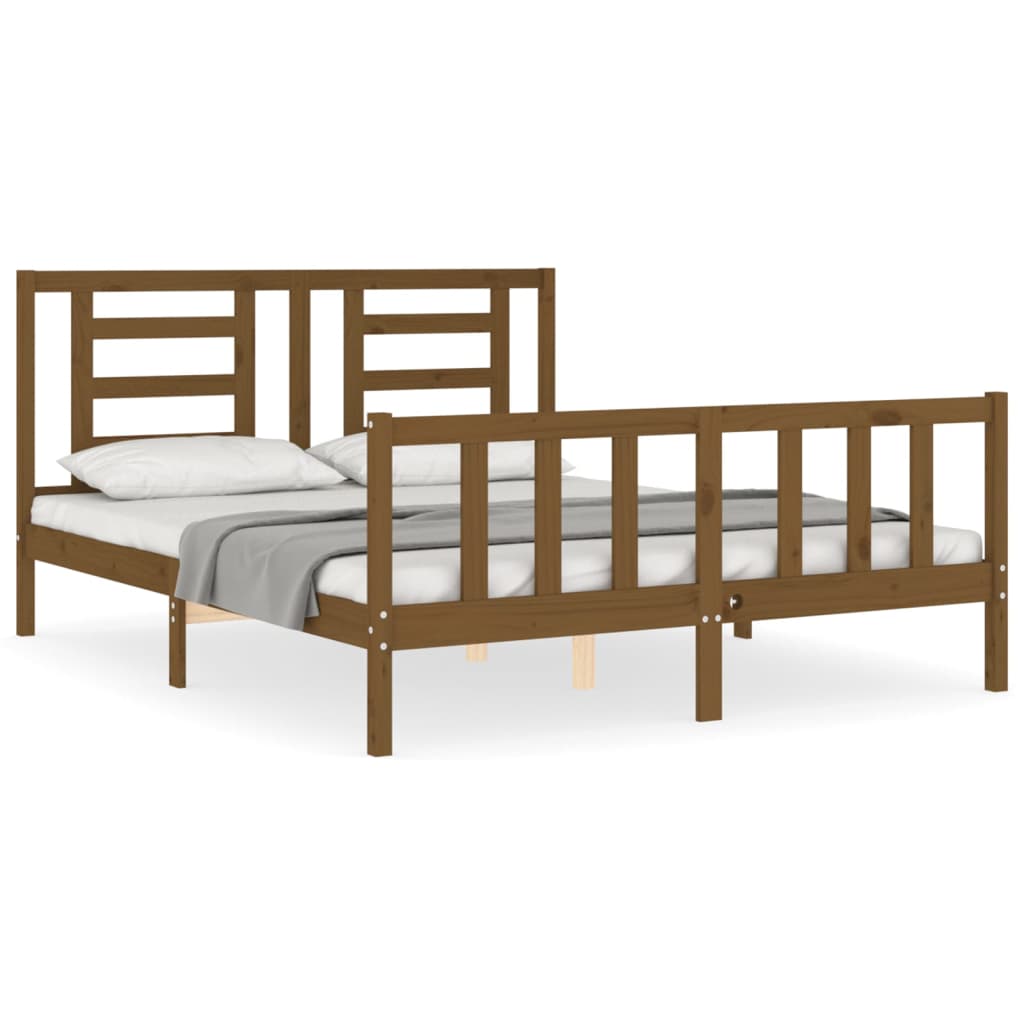 vidaXL Estructura de cama matrimonio con cabecero madera marrón miel