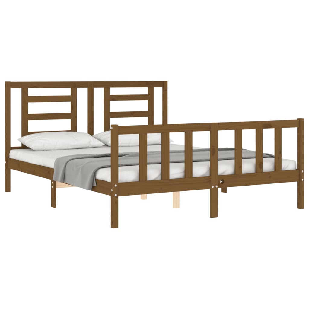 vidaXL Estructura de cama matrimonio con cabecero madera marrón miel