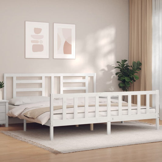 vidaXL Estructura cama de matrimonio con cabecero madera maciza blanco