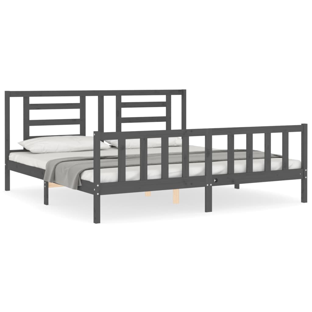 vidaXL Estructura de cama con cabecero madera maciza gris 200x200 cm