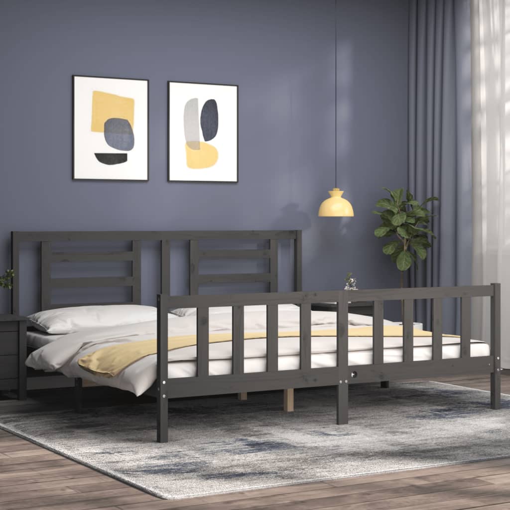 vidaXL Estructura de cama con cabecero madera maciza gris 200x200 cm