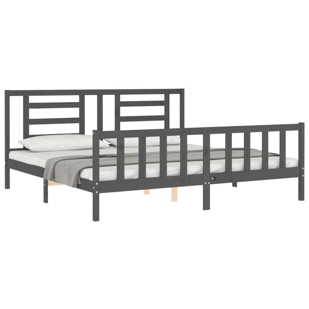 vidaXL Estructura de cama con cabecero madera maciza gris 200x200 cm