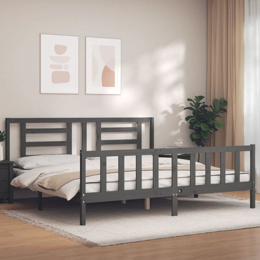 vidaXL Estructura de cama con cabecero madera maciza gris 200x200 cm