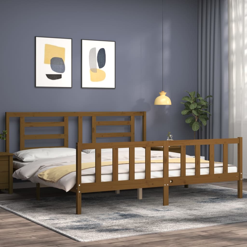 vidaXL Estructura cama y cabecero madera maciza marrón miel 200x200 cm