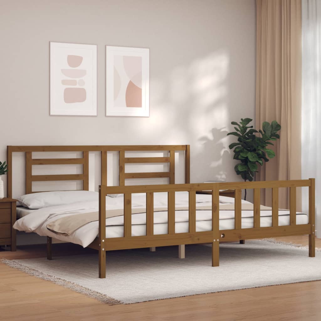 vidaXL Estructura cama y cabecero madera maciza marrón miel 200x200 cm