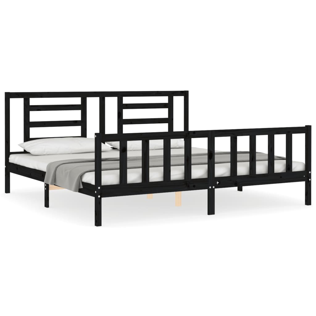 vidaXL Estructura de cama con cabecero madera maciza negro 200x200 cm