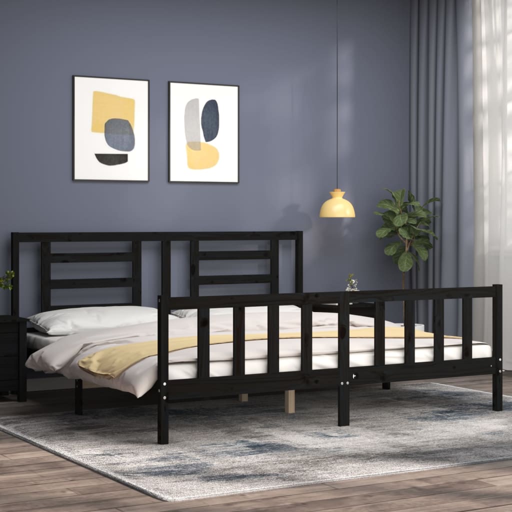 vidaXL Estructura de cama con cabecero madera maciza negro 200x200 cm