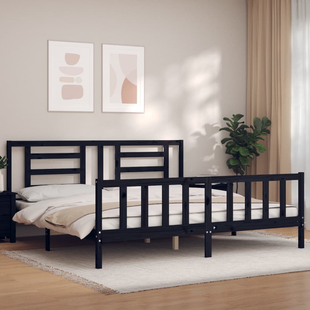 vidaXL Estructura de cama con cabecero madera maciza negro 200x200 cm