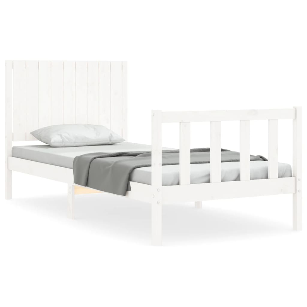 vidaXL Estructura de cama con cabecero madera maciza blanco