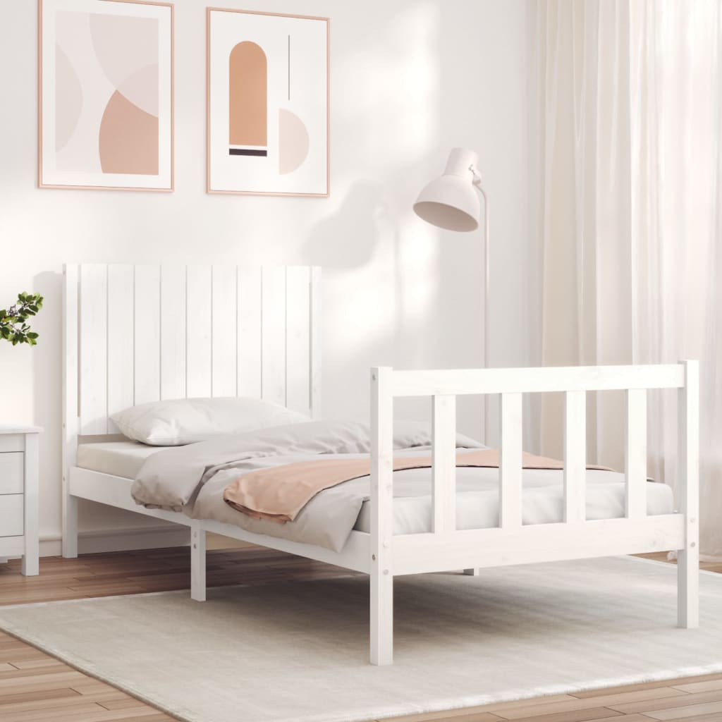 vidaXL Estructura de cama con cabecero madera maciza blanco