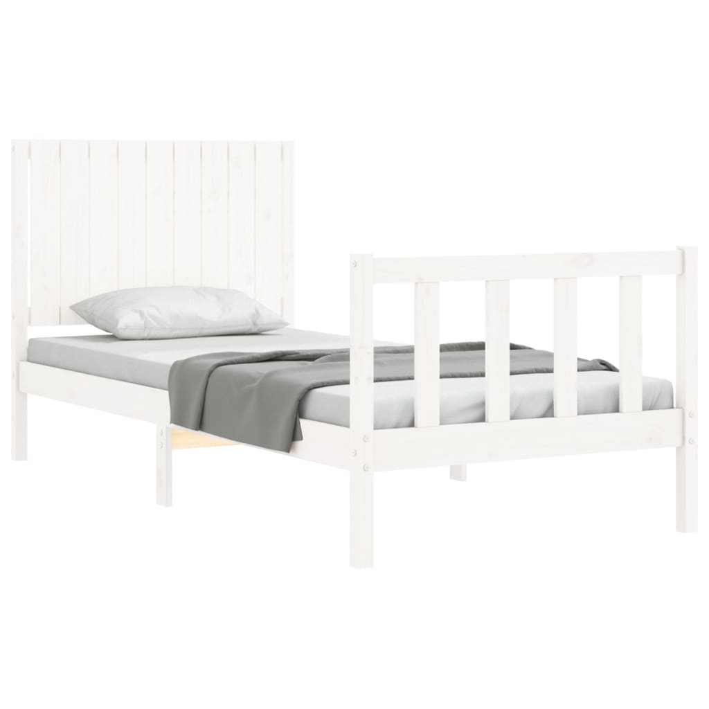 vidaXL Estructura de cama con cabecero madera maciza blanco