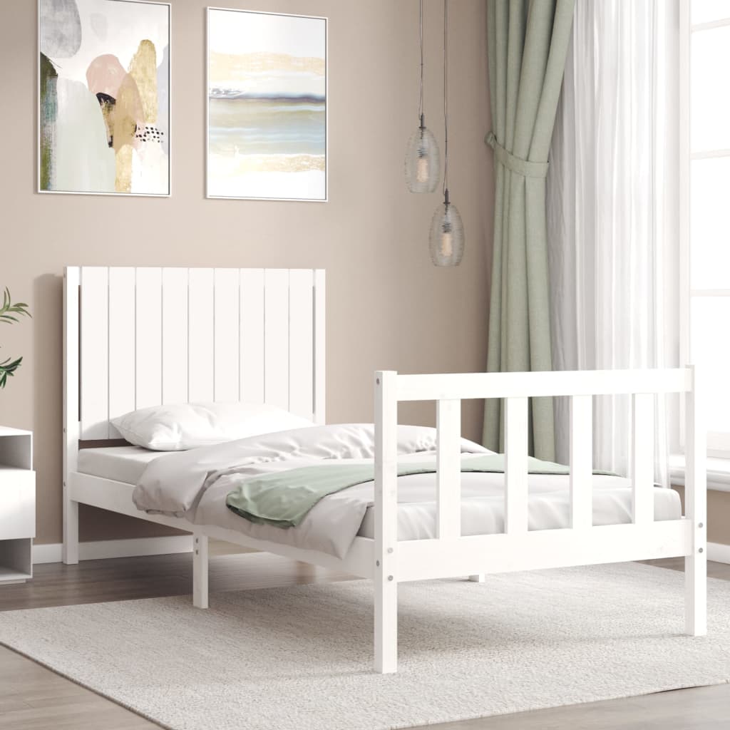 vidaXL Estructura de cama con cabecero madera maciza blanco