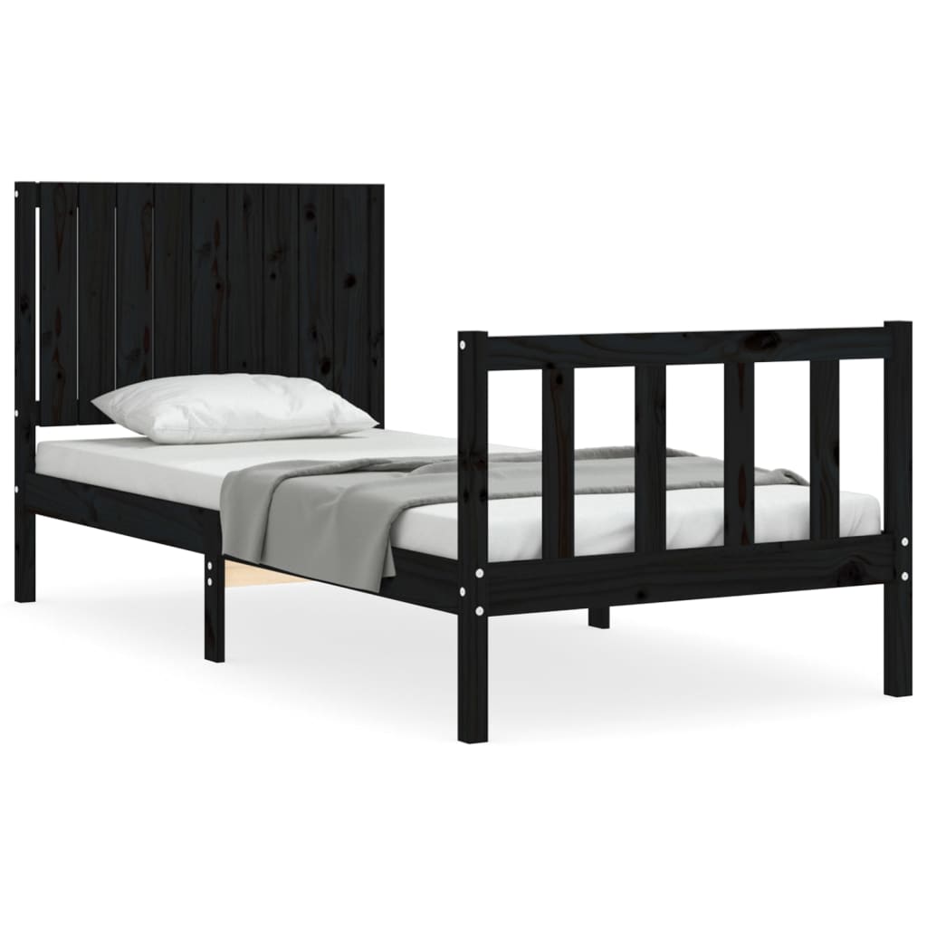 vidaXL Estructura de cama con cabecero madera maciza negro