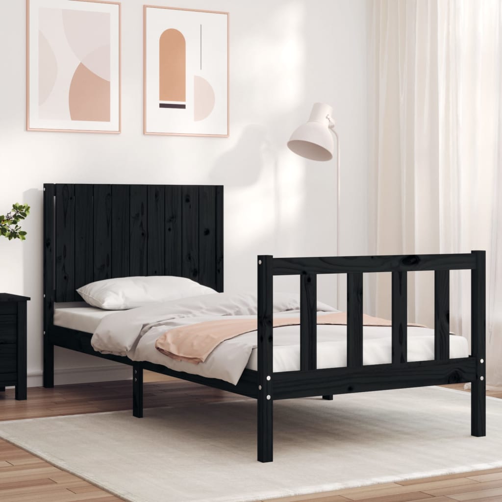 vidaXL Estructura de cama con cabecero madera maciza negro