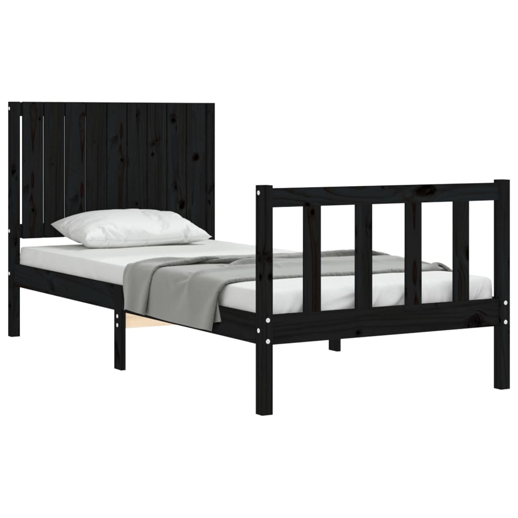 vidaXL Estructura de cama con cabecero madera maciza negro