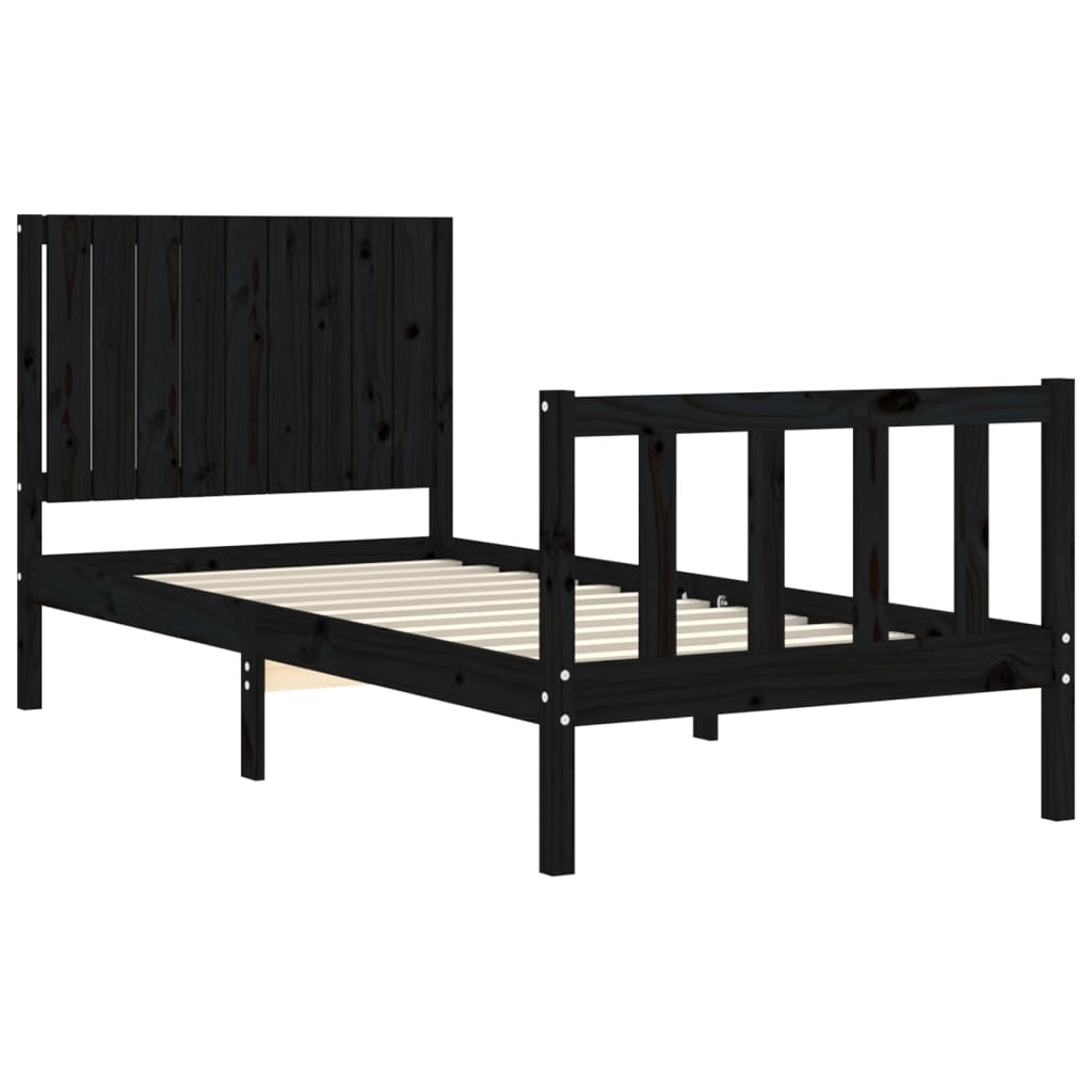 vidaXL Estructura de cama con cabecero madera maciza negro