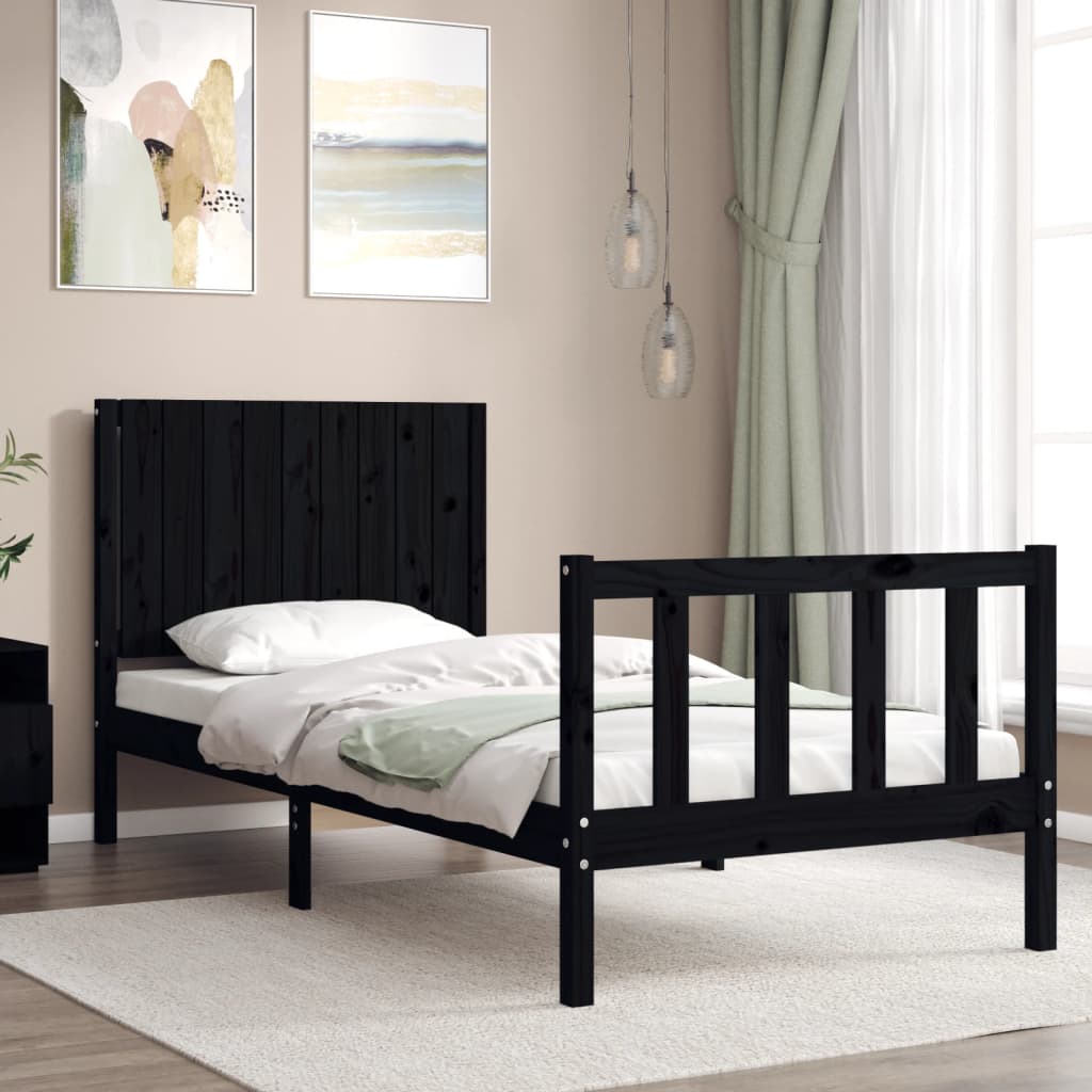 vidaXL Estructura de cama con cabecero madera maciza negro