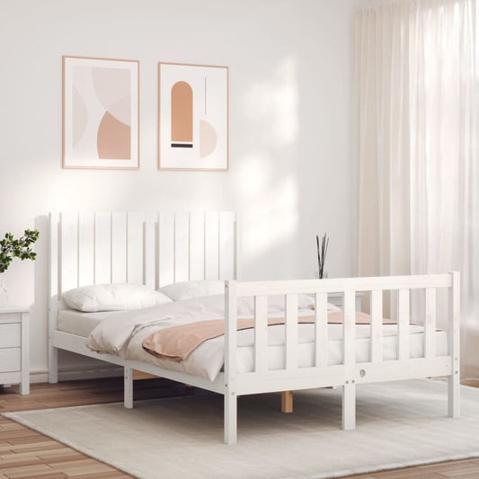 vidaXL Estructura cama de matrimonio con cabecero madera maciza blanco