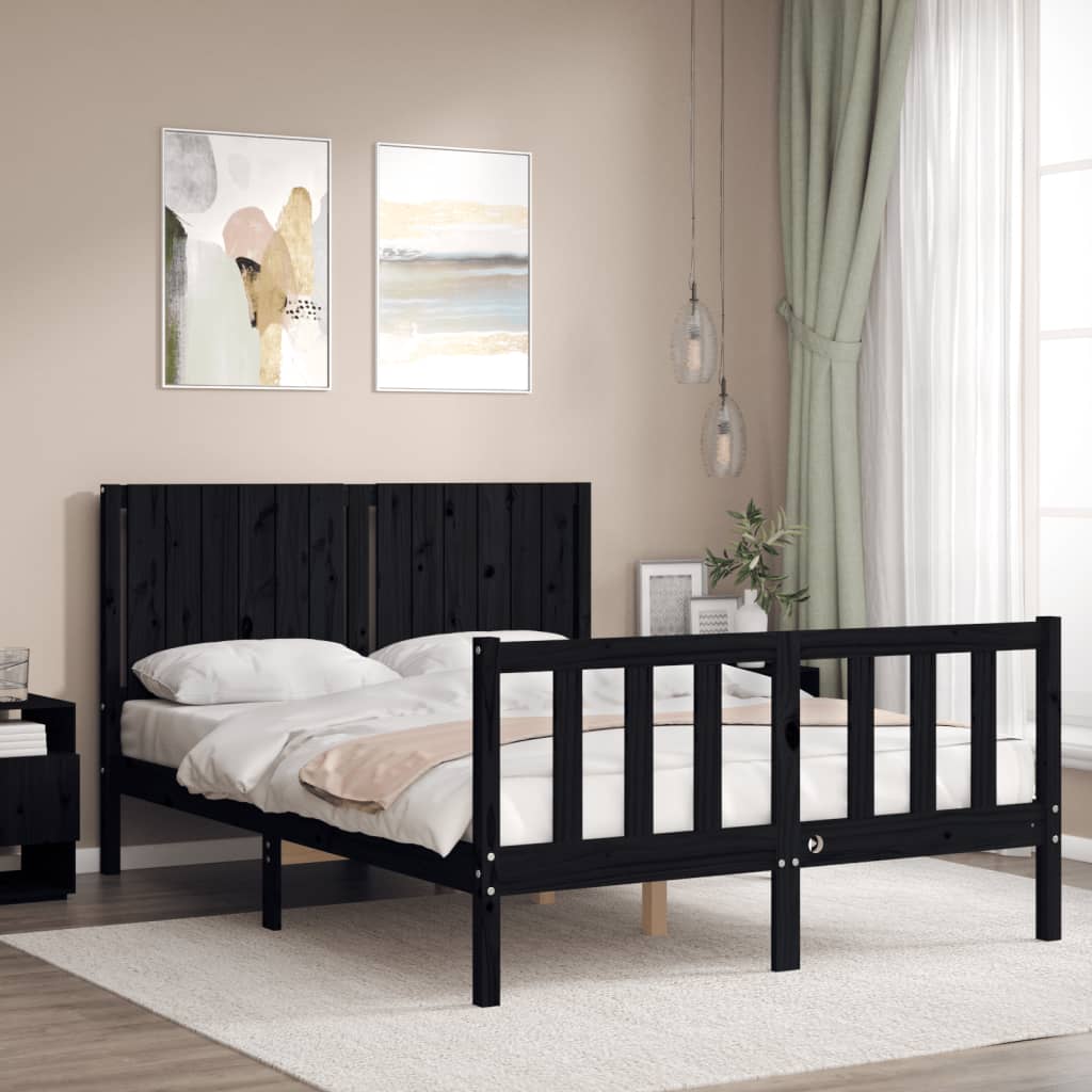 vidaXL Estructura de cama con cabecero madera maciza negro 140x190 cm