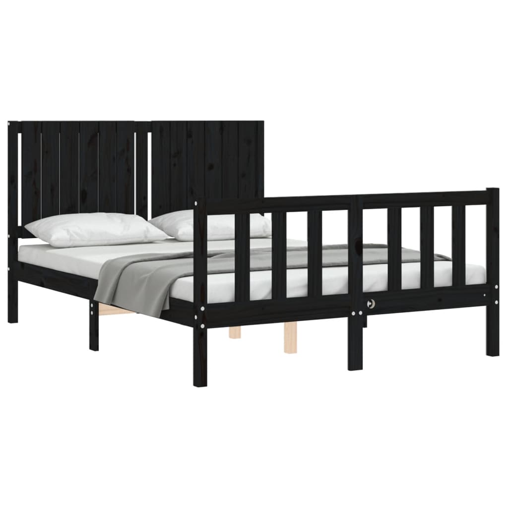 vidaXL Estructura de cama con cabecero madera maciza negro 140x190 cm