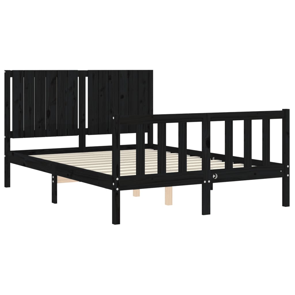 vidaXL Estructura de cama con cabecero madera maciza negro 140x190 cm