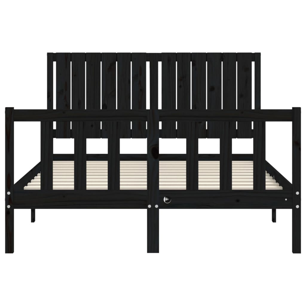 vidaXL Estructura de cama con cabecero madera maciza negro 140x190 cm