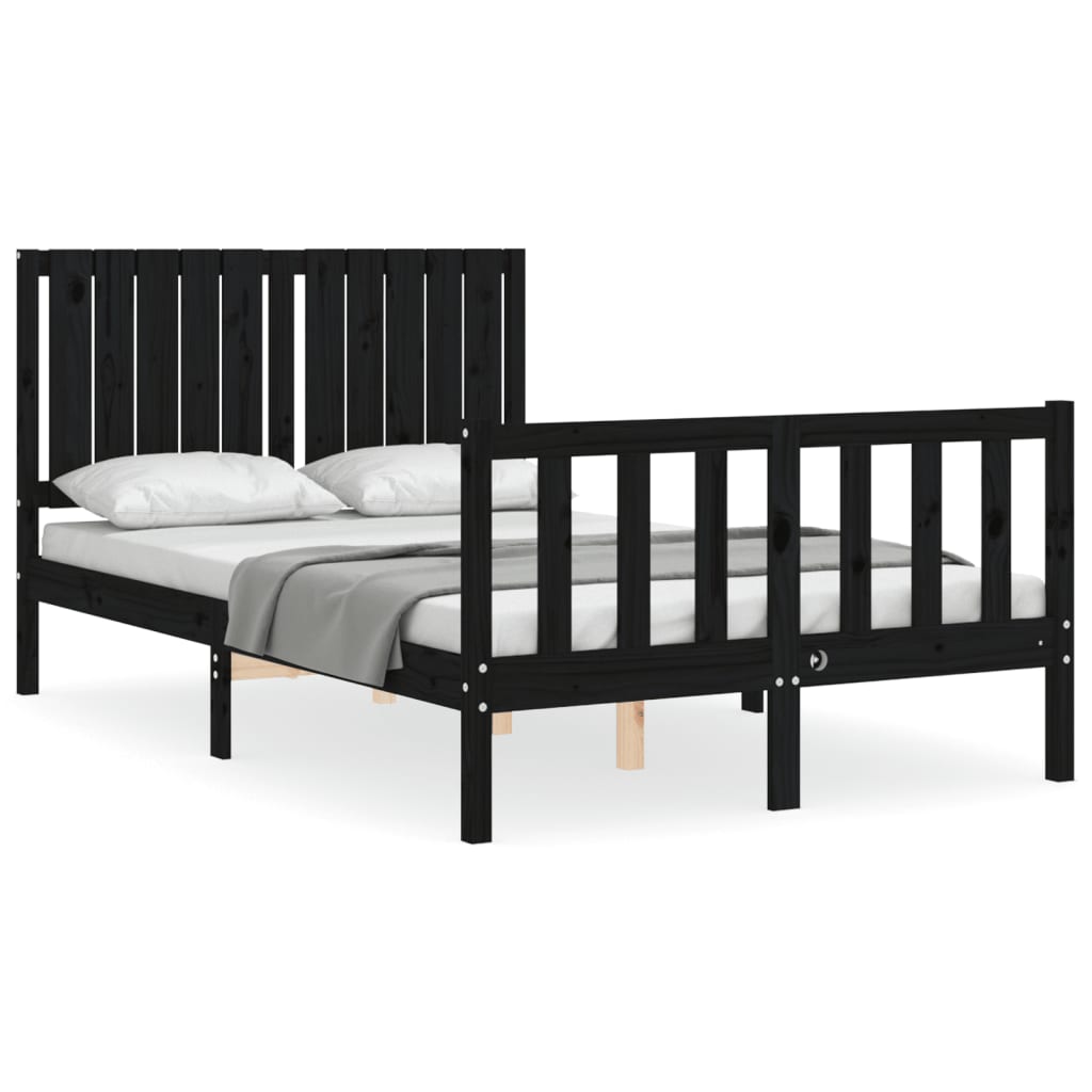 vidaXL Estructura de cama con cabecero madera maciza negro 120x200 cm