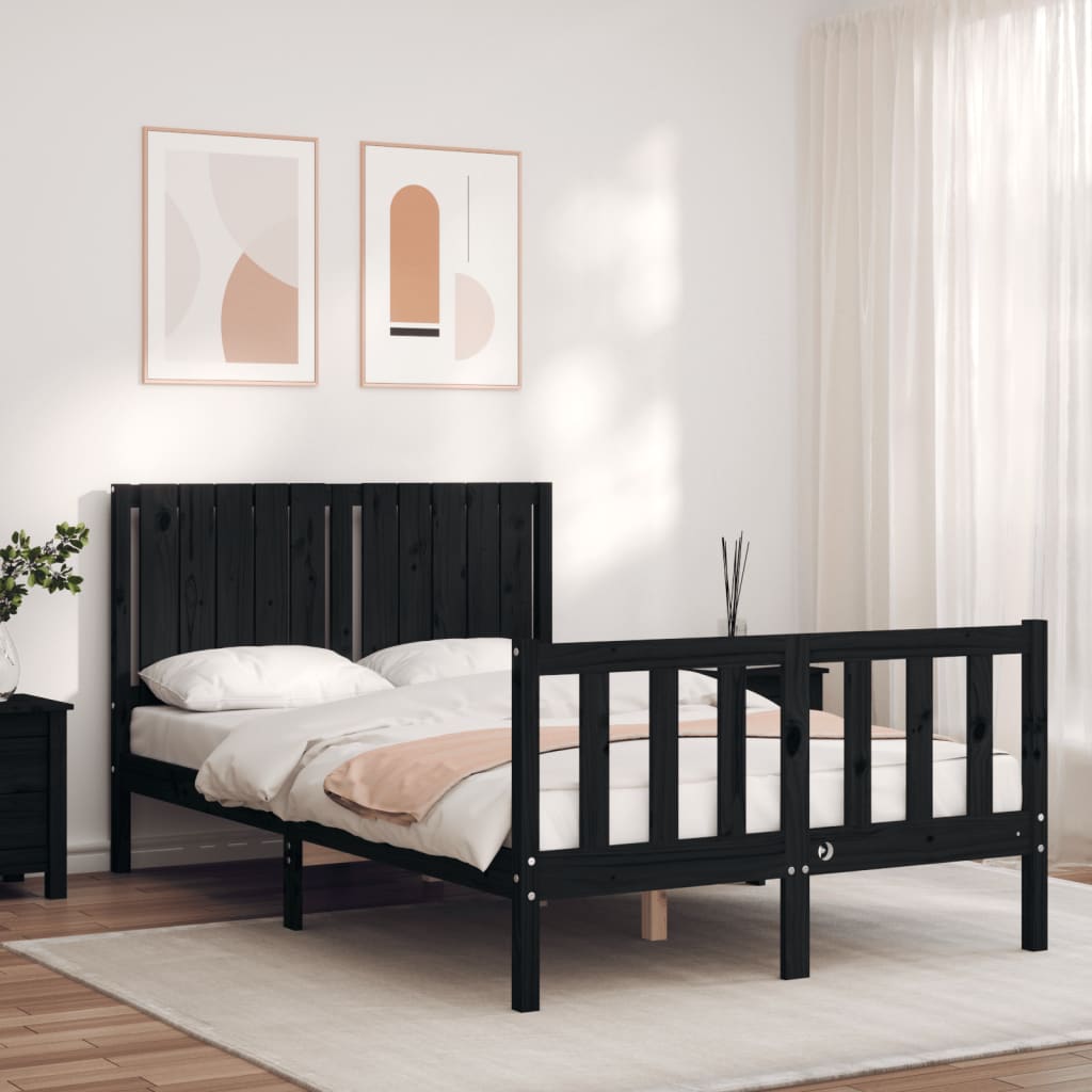 vidaXL Estructura de cama con cabecero madera maciza negro 120x200 cm