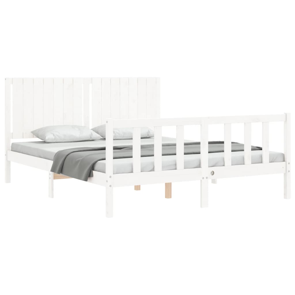 vidaXL Estructura de cama matrimonio con cabecero madera maciza blanco