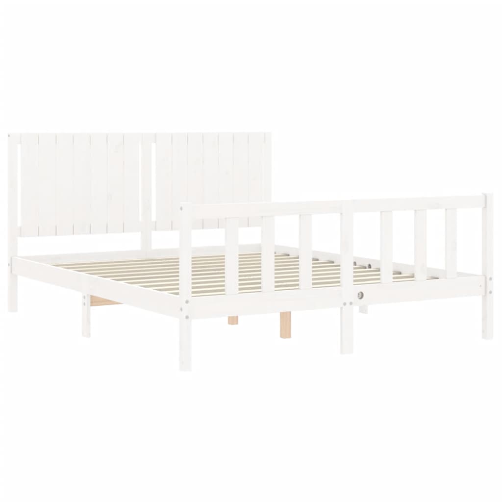 vidaXL Estructura de cama matrimonio con cabecero madera maciza blanco