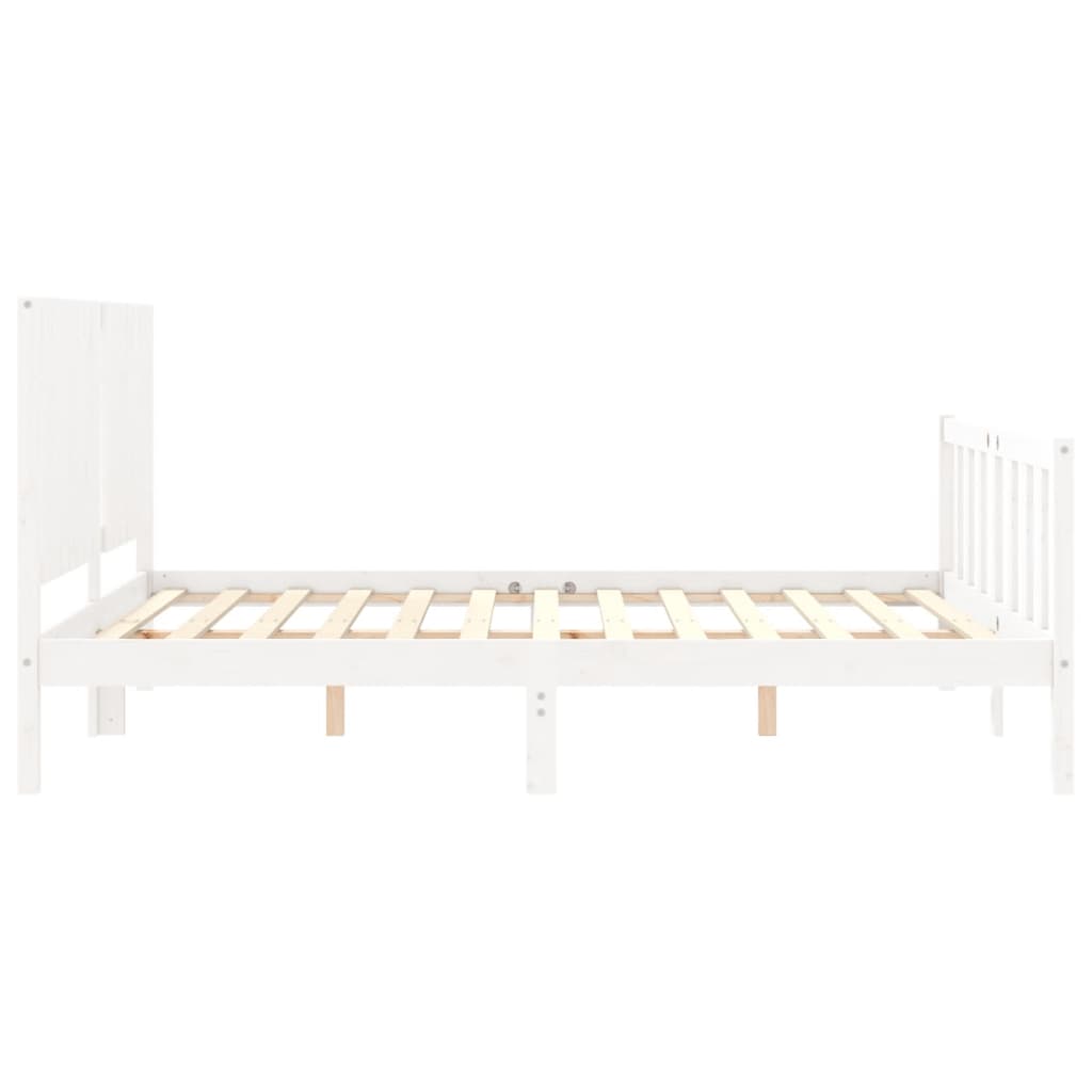 vidaXL Estructura de cama matrimonio con cabecero madera maciza blanco