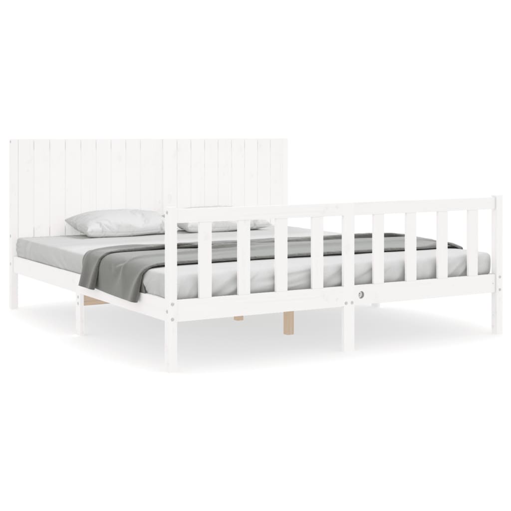 vidaXL Estructura cama de matrimonio con cabecero madera maciza blanco