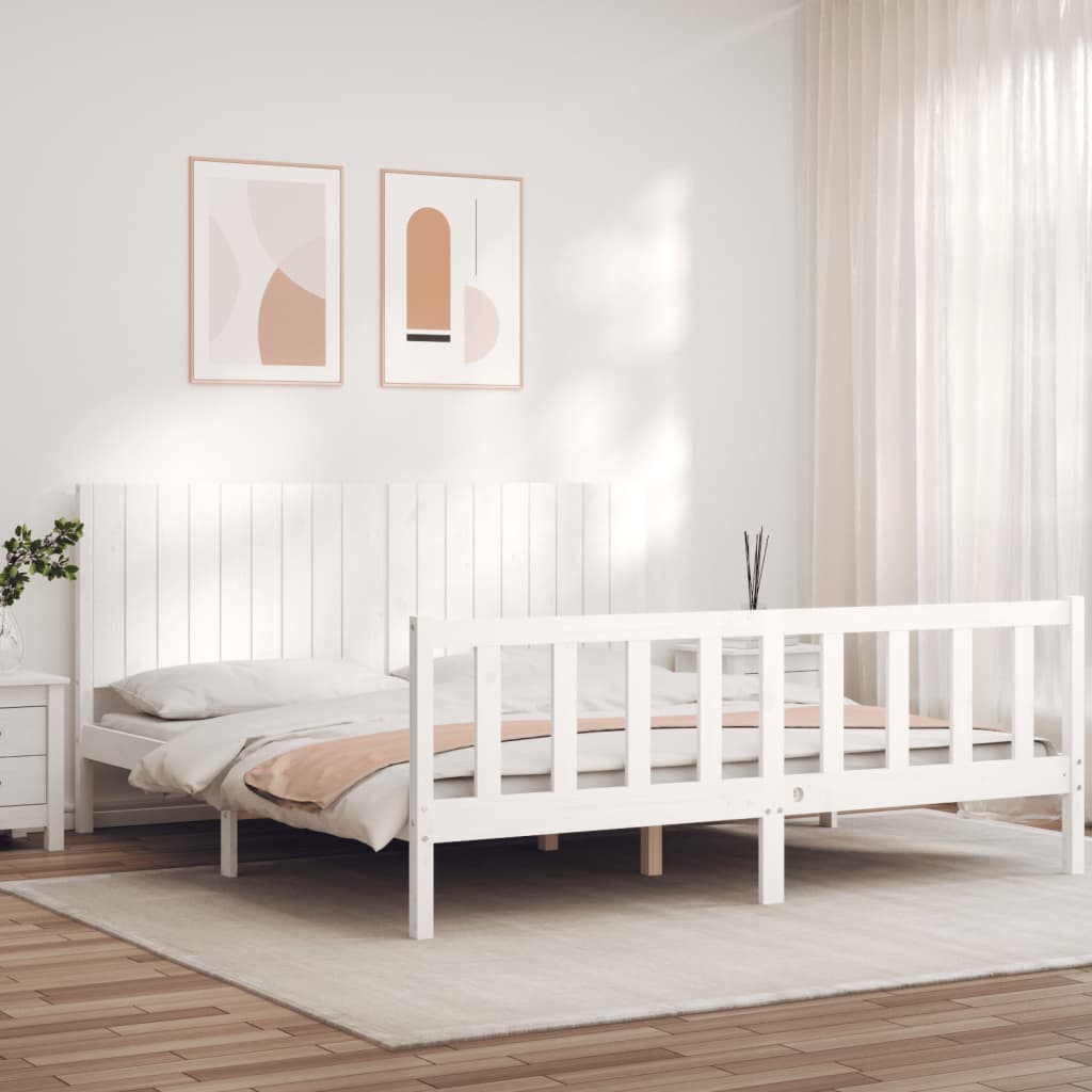 vidaXL Estructura cama de matrimonio con cabecero madera maciza blanco