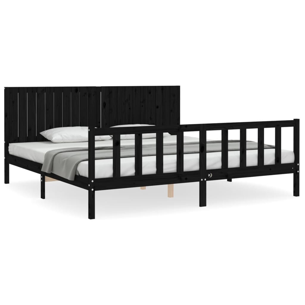 vidaXL Estructura de cama con cabecero madera maciza negro 200x200 cm