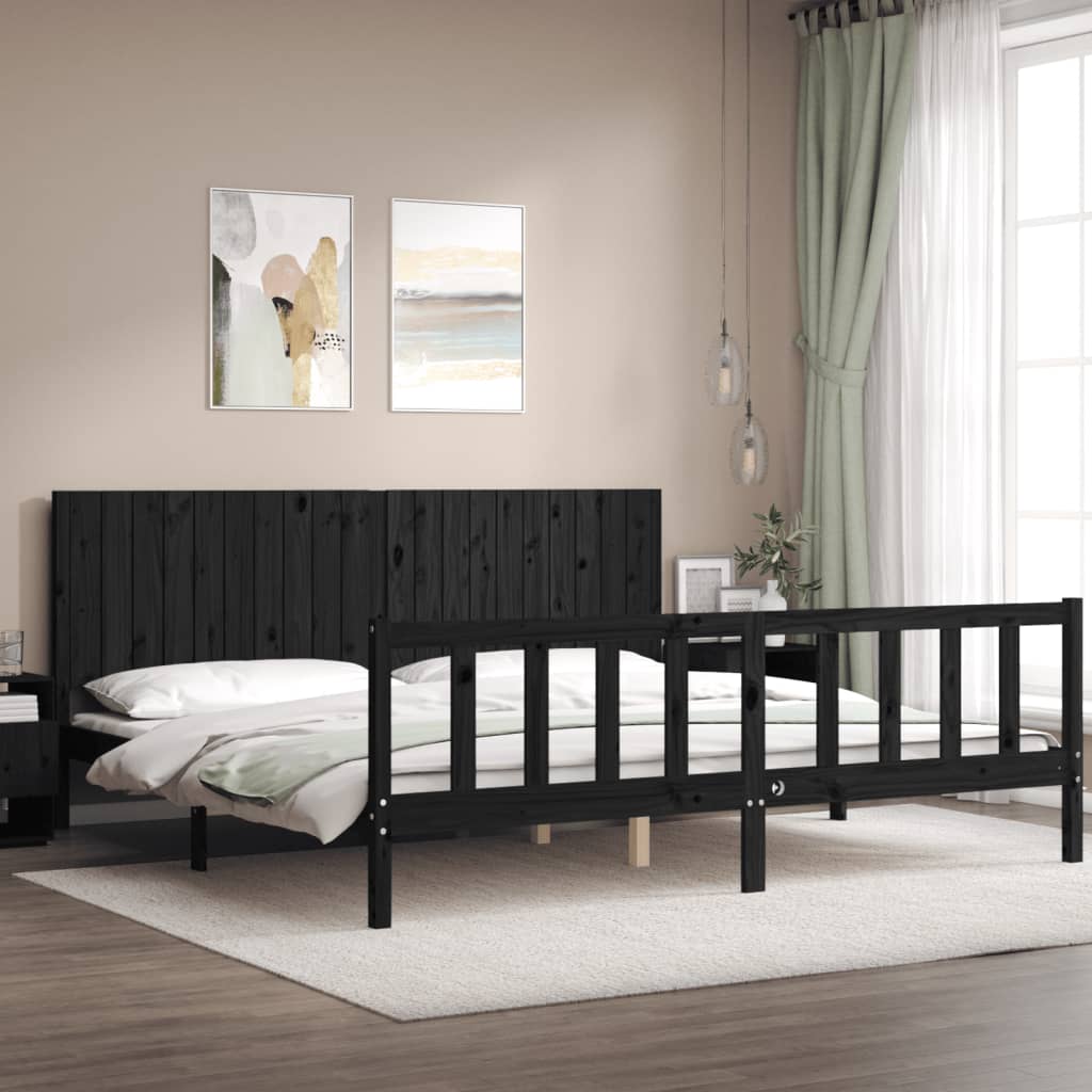 vidaXL Estructura de cama con cabecero madera maciza negro 200x200 cm