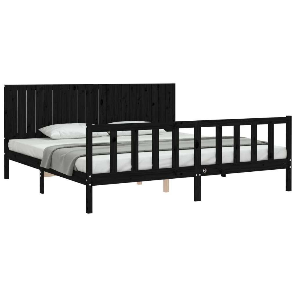 vidaXL Estructura de cama con cabecero madera maciza negro 200x200 cm