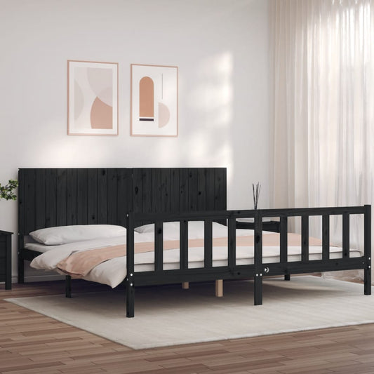 vidaXL Estructura de cama con cabecero madera maciza negro 200x200 cm