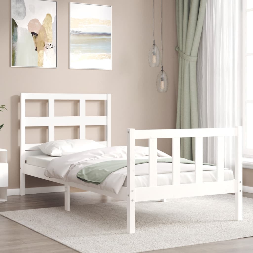 vidaXL Estructura de cama individual con cabecero madera maciza blanco