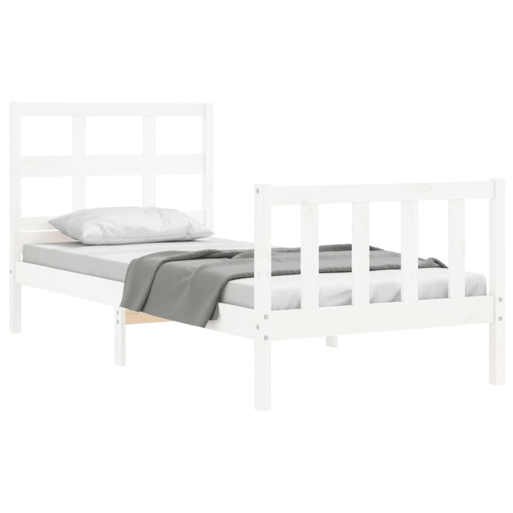 vidaXL Estructura de cama individual con cabecero madera maciza blanco