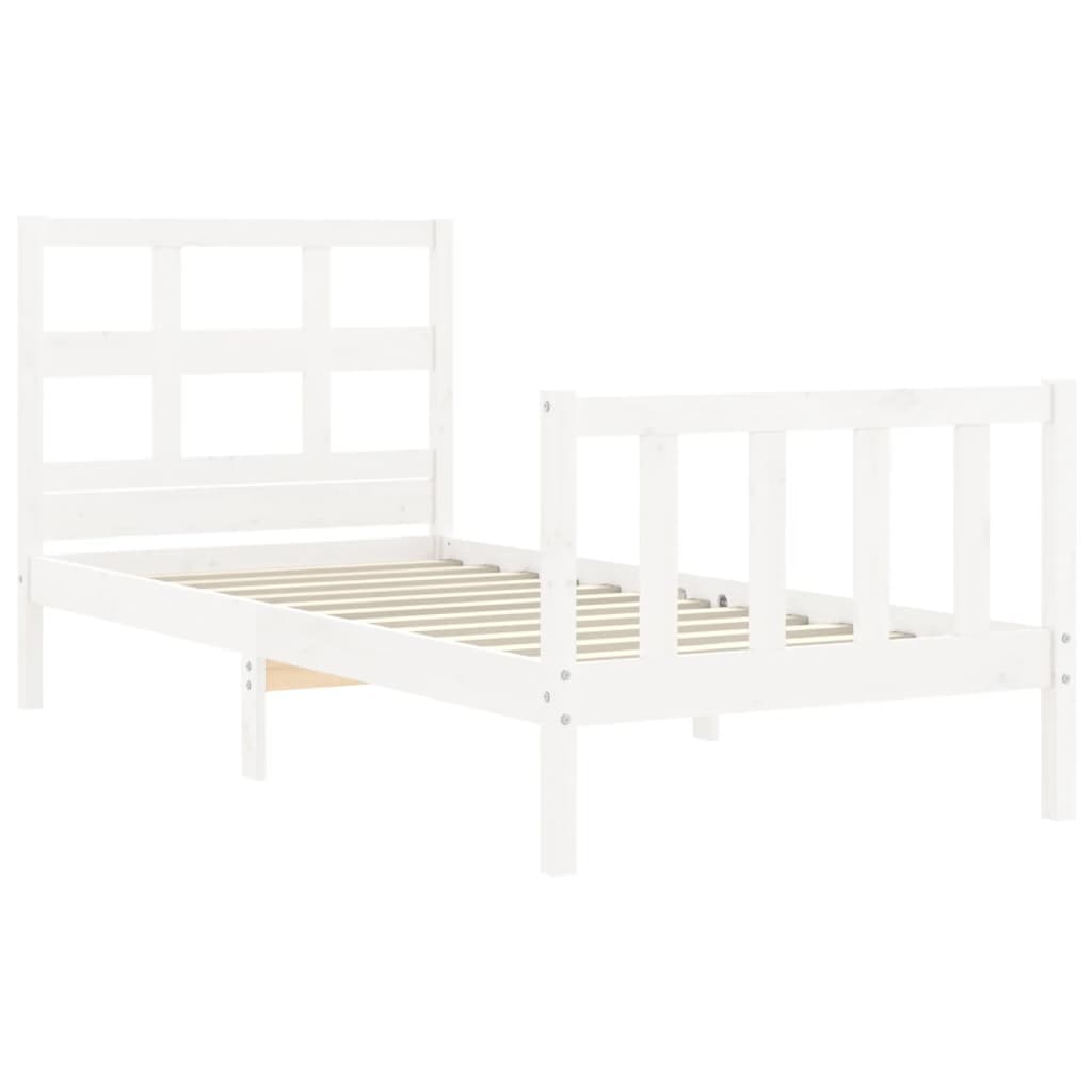 vidaXL Estructura de cama individual con cabecero madera maciza blanco